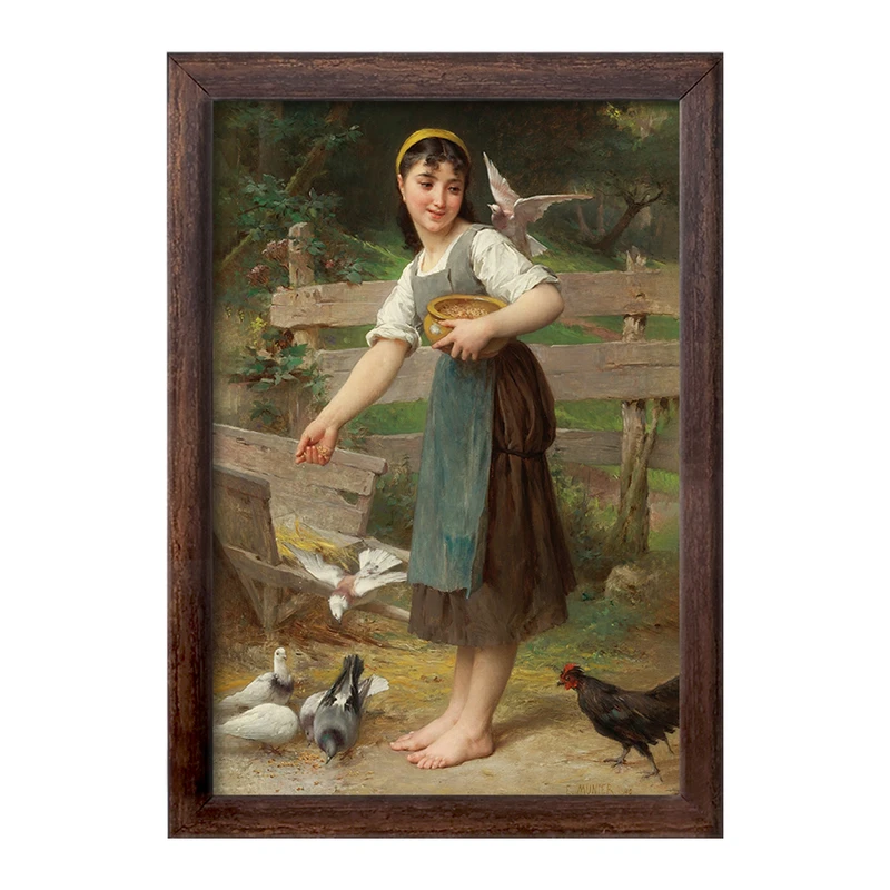 تابلو خندالو طرح نقاشی غذا دادن به کبوترها اثر امیل مونیر کد F12342