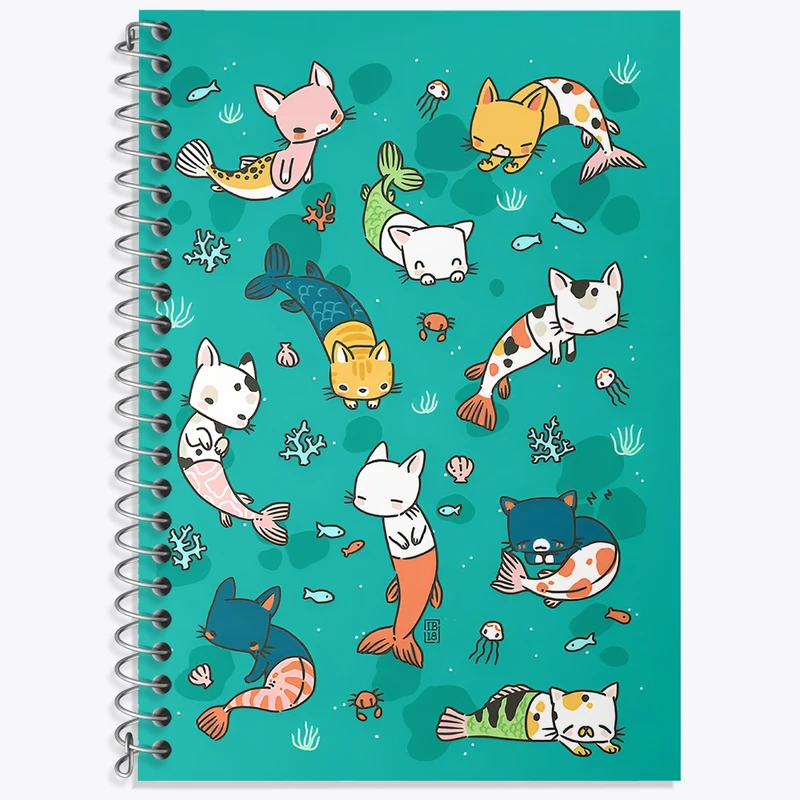 دفتر زبان 50 برگ خندالو مدل سه خط طرح پترن گربه ماهی کد N8303