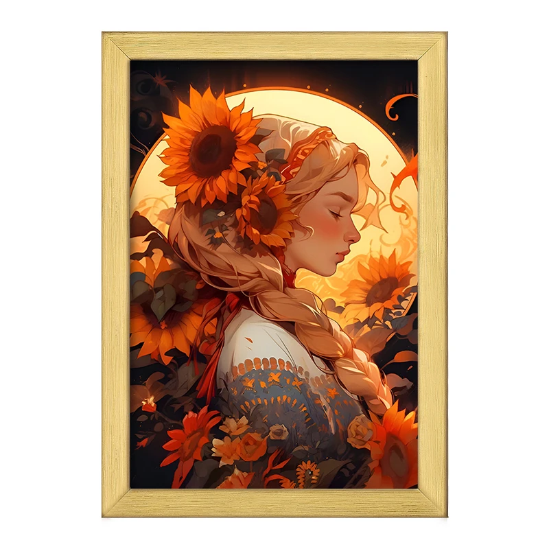 تابلو خندالو طرح دختر و گل های آفتابگردان کد F6880