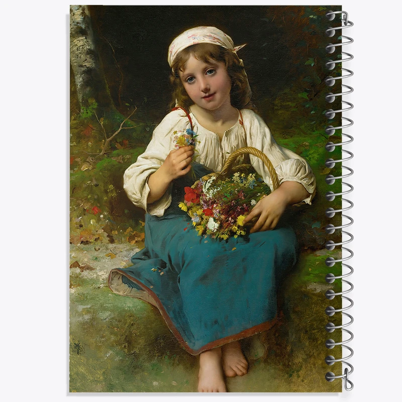 دفتر مشق 50 برگ خندالو طرح نقاشی دختر جوان با یک سبد گل اثر لئون ژان باسیل پررو کد F12375