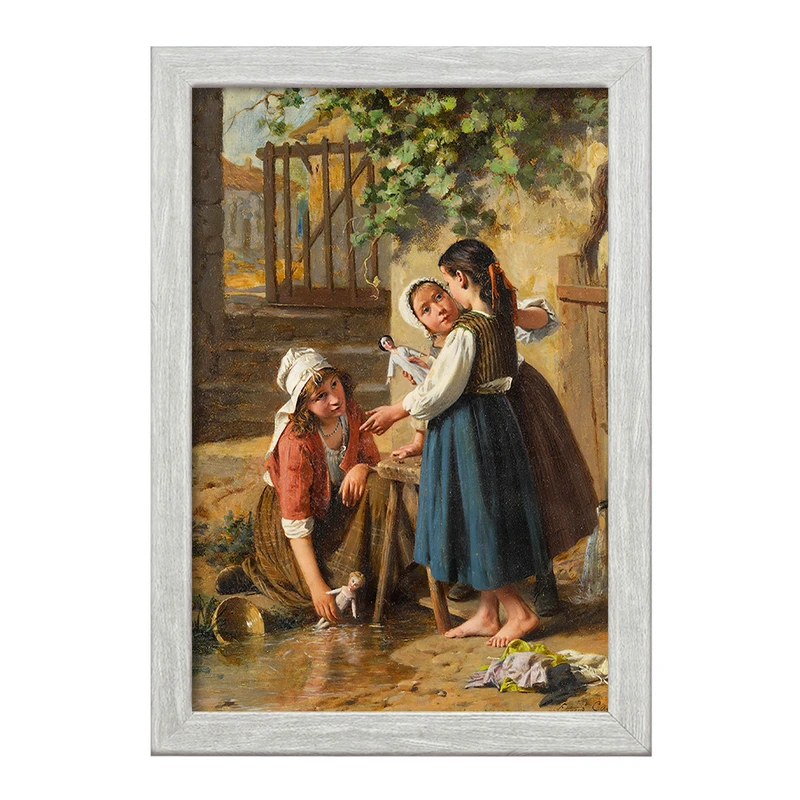 تابلو خندالو طرح نقاشی روز حمام عروسک اثر پیر ژان ادموند کستان کد F12367