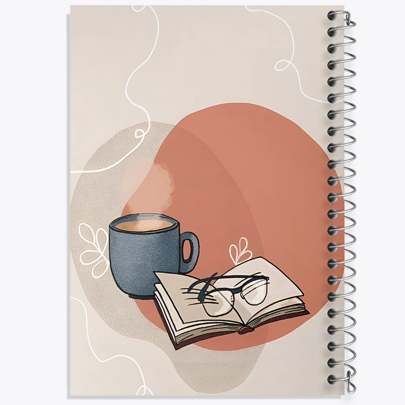 دفتر ژورنال نویسی 50 برگ خندالو مدل نقطه ای طرح کتاب و فنجان قهوه کد F10012