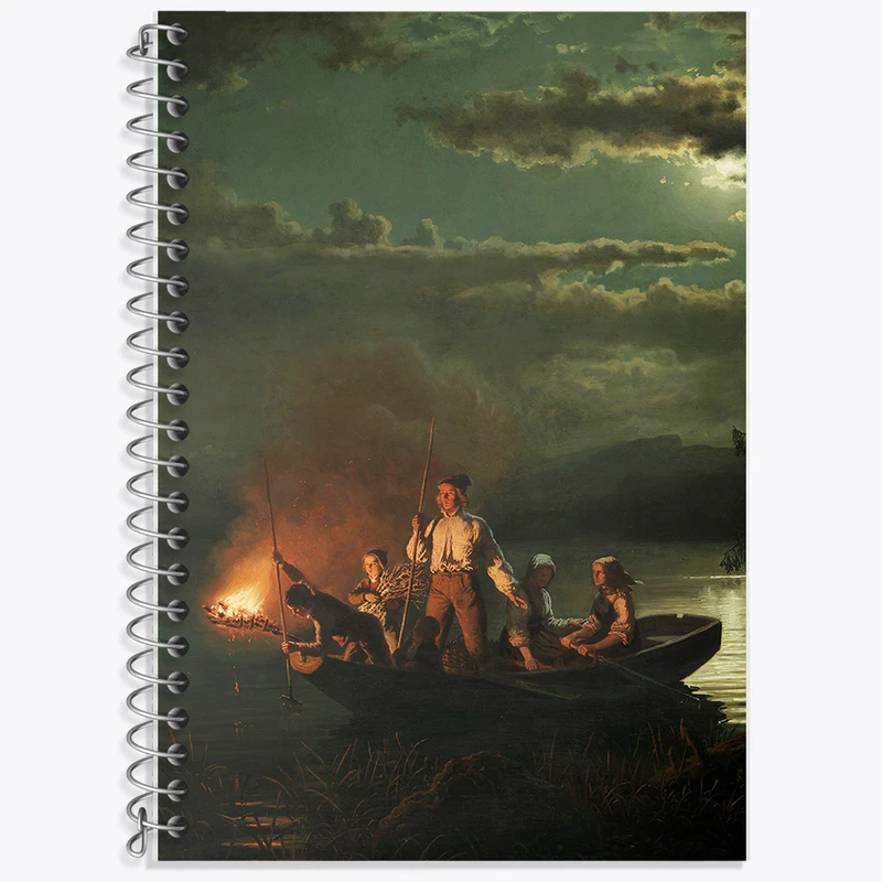 دفتر نت موسیقی 50 برگ خندالو طرح نقاشی ماهیگیری با نیزه در دریاچه اثر آدولف تایدمند کد F12332