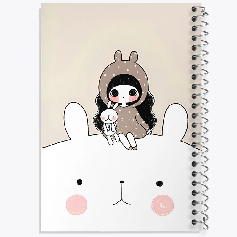 دفتر طراحی 50 برگ خندالو طرح دختر و خرگوش کیوت کد N5303