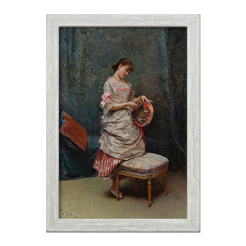 تابلو خندالو طرح نقاشی الین کلاه در دست دارد اثر رایموندو د مادرازو و گرتا کد F12412