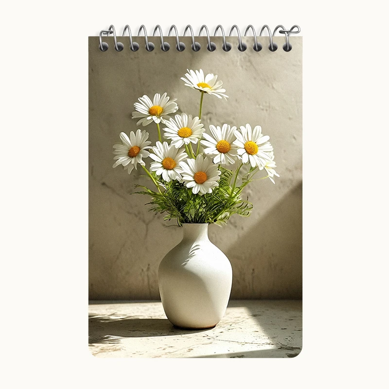 دفتر یادداشت 50 برگ خندالو طرح گلدان گل بابونه کد F11183