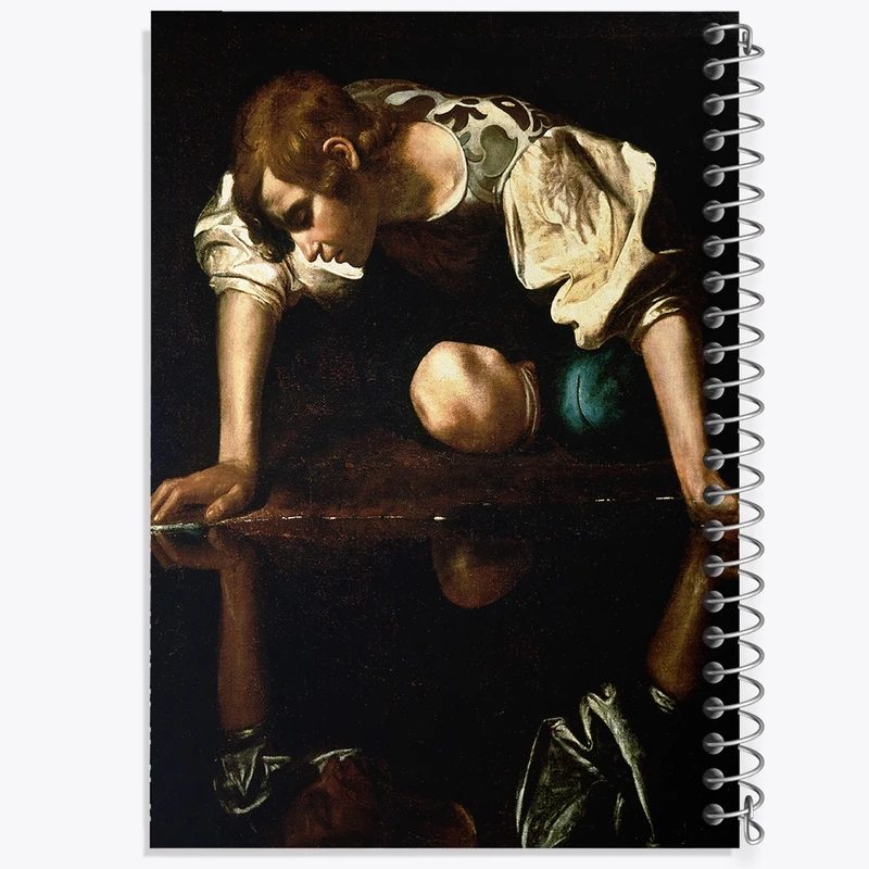 دفتر ژورنال نویسی 50 برگ خندالو مدل نقطه ای طرح نقاشی نارسیسوس اثر کاراواجو کد F12396