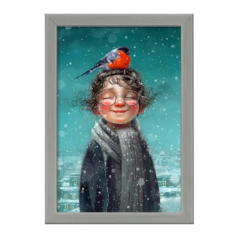 تابلو خندالو طرح پسر و پرنده کد F8197