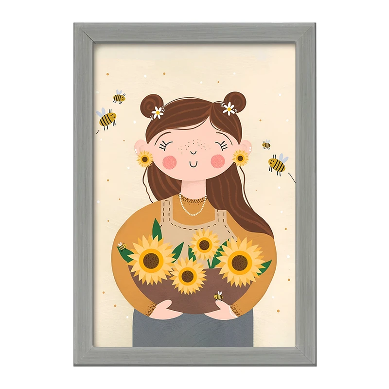 تابلو خندالو طرح دختر و گل آفتابگردان کد F8237