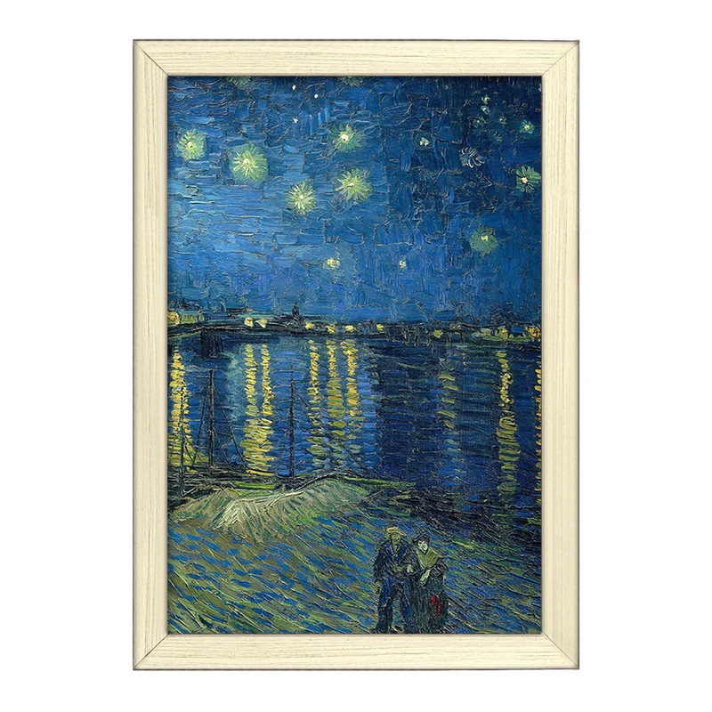 تابلو خندالو طرح نقاشی شب پر ستاره بر فراز رُن اثر ونسان ونگوگ کد 25474