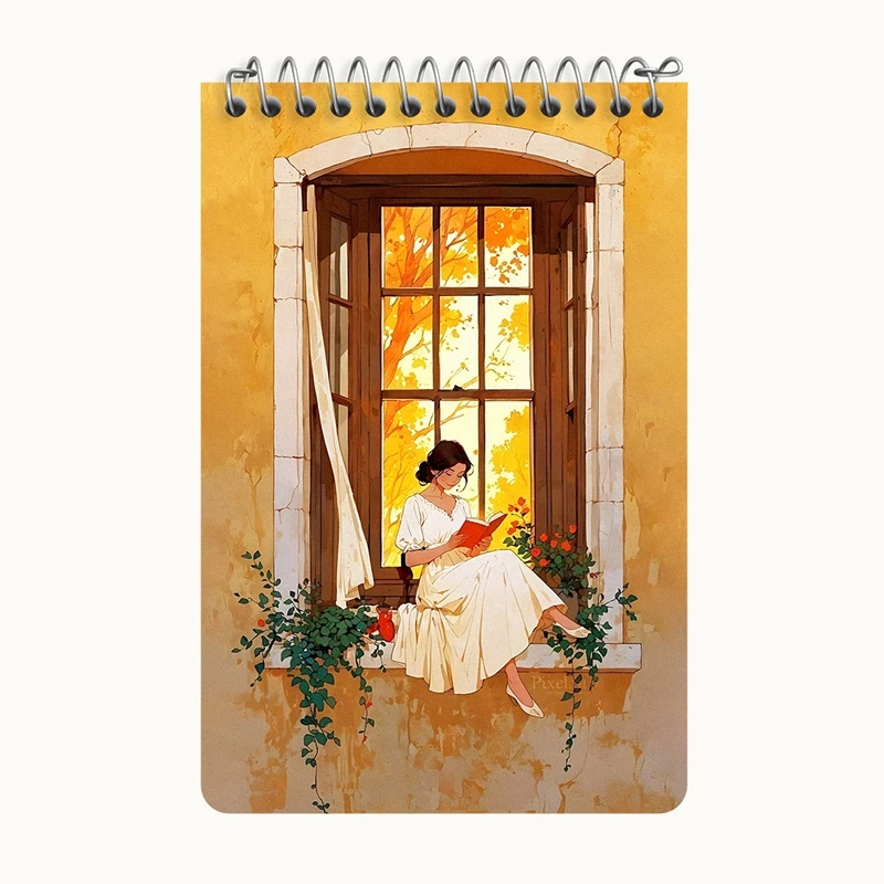 دفتر یادداشت 50 برگ خندالو طرح دختر کتابخوان کد F7386