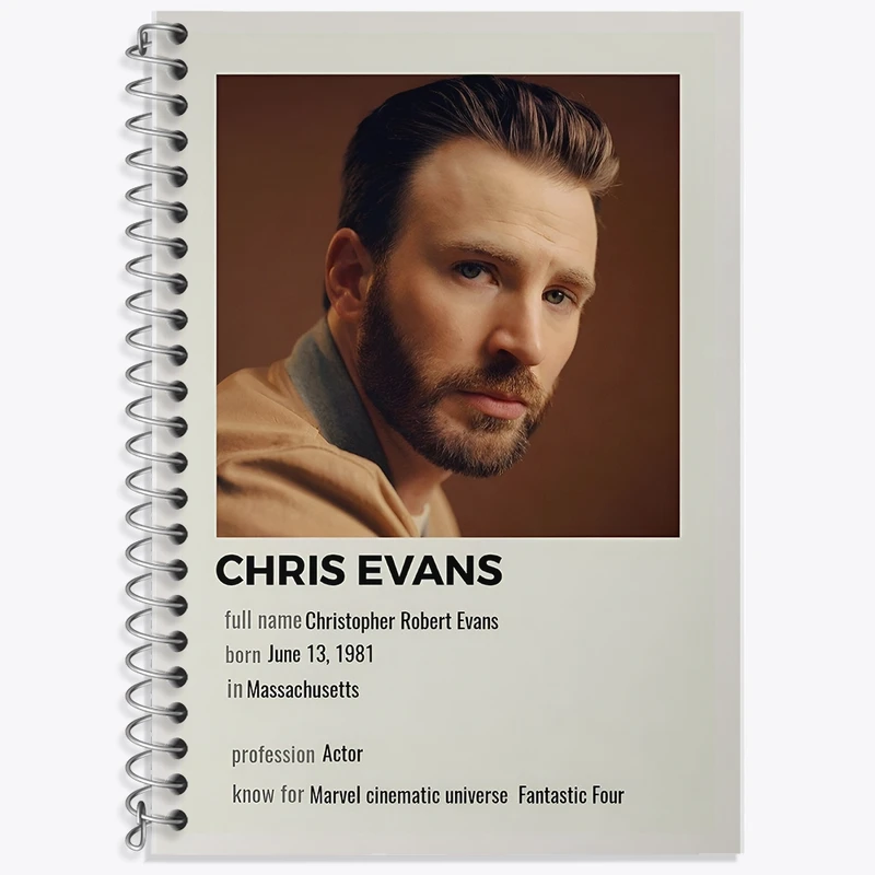 دفتر زبان 50 برگ خندالو مدل سه خط طرح کریس ایوانز (Chris Evans) کد F13158