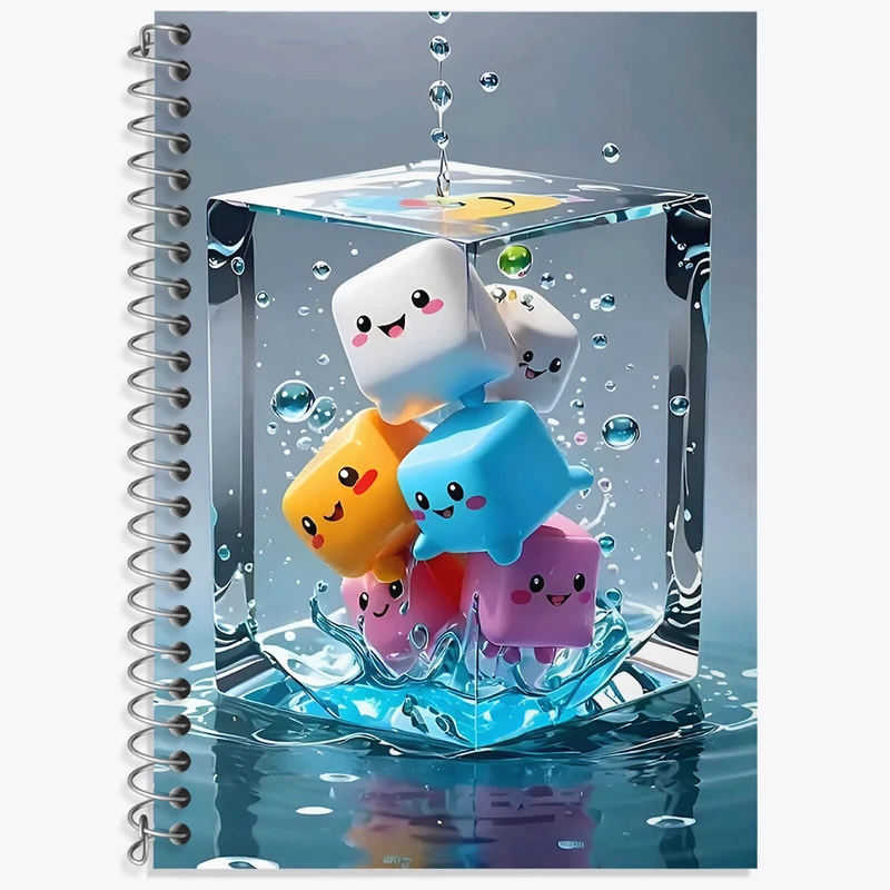 دفتر زبان دوخط 50 برگ خندالو طرح مکعب رنگی کیوت کد F4228