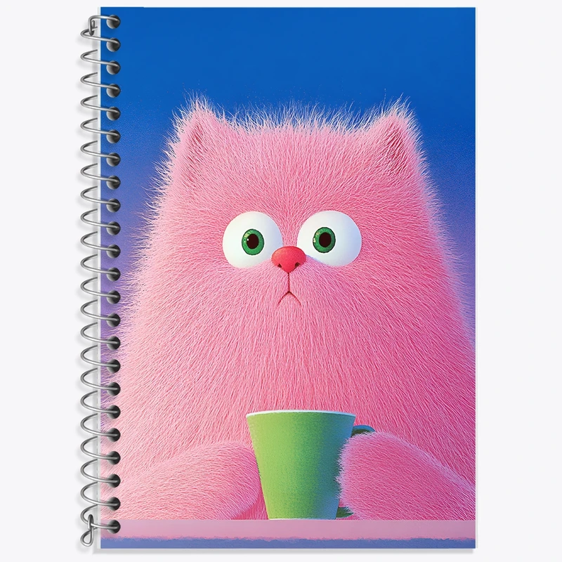 دفتر زبان 50 برگ خندالو مدل سه خط طرح گربه صورتی کد F8740