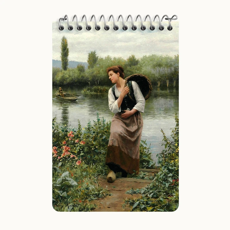 دفتر یادداشت 50 برگ خندالو طرح نقاشی یک زن با یک سبد اثر دانیل ریدوی نایت کد F12455