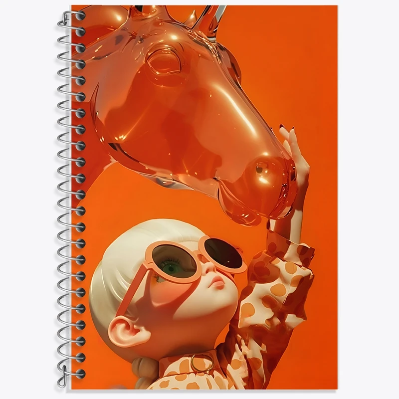 دفتر زبان 50 برگ خندالو مدل سه خط طرح دختر و اسب شیشه ای کد F10534