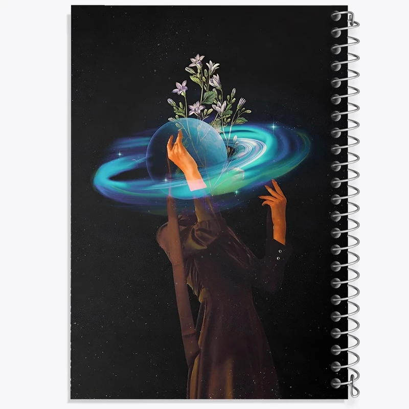 دفتر ژورنال نویسی 50 برگ خندالو مدل نقطه ای طرح دختر فضایی کد F3945