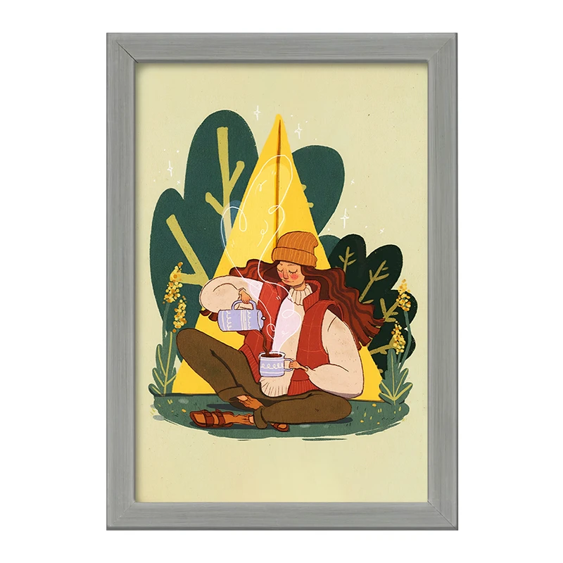 تابلو خندالو طرح دختر و کمپ در طبیعت کد F4892