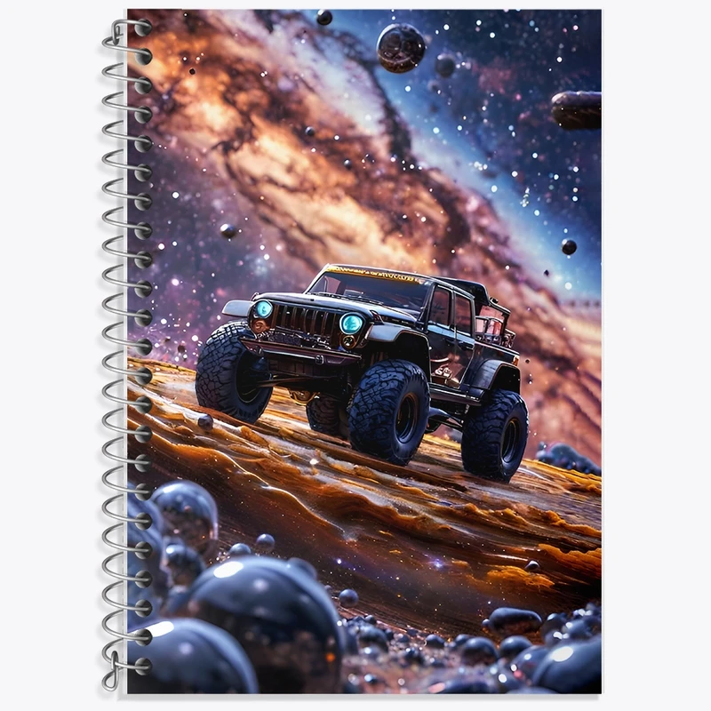 دفتر زبان 50 برگ خندالو مدل سه خط طرح ماشین آفرود و کهکشان کد F11524