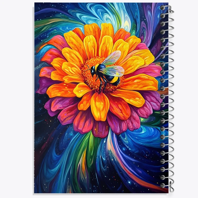 دفتر ژورنال نویسی 50 برگ خندالو مدل نقطه ای طرح گل و زنبور کد F12743