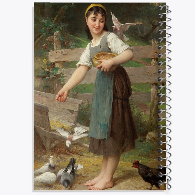 دفتر ژورنال نویسی 50 برگ خندالو مدل نقطه ای طرح نقاشی غذا دادن به کبوترها اثر امیل مونیر کد F12342