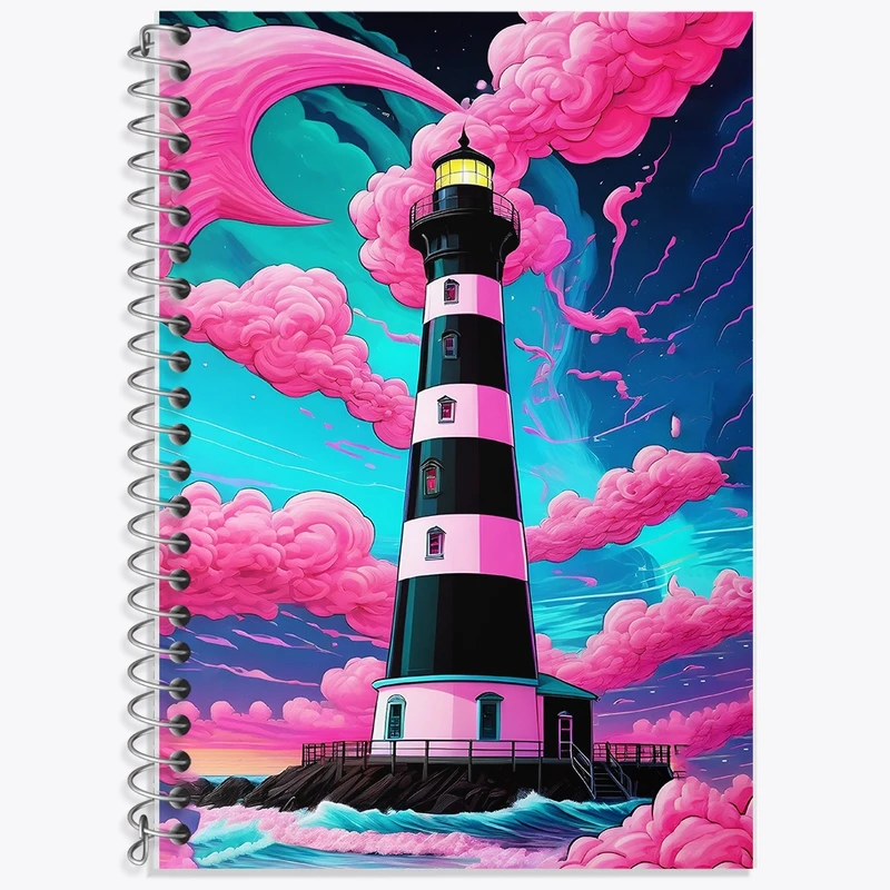 دفتر زبان 50 برگ خندالو مدل سه خط طرح فانوس دریایی کد F8732