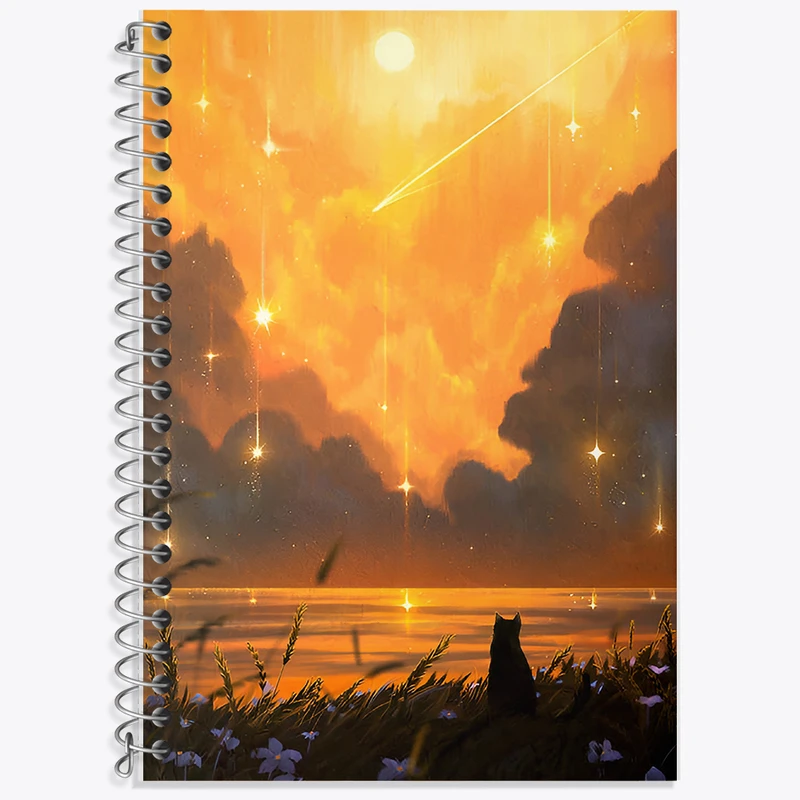 دفتر زبان 50 برگ خندالو مدل دو خط طرح گربه و منظره کد F11169