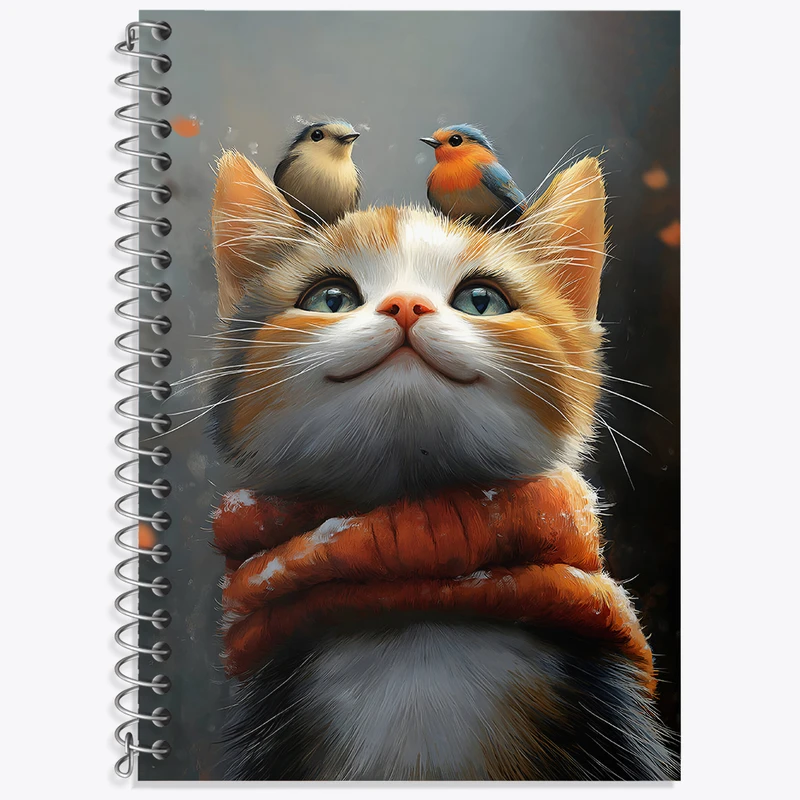 دفتر زبان دوخط 50 برگ خندالو طرح گربه و پرنده کد F4333