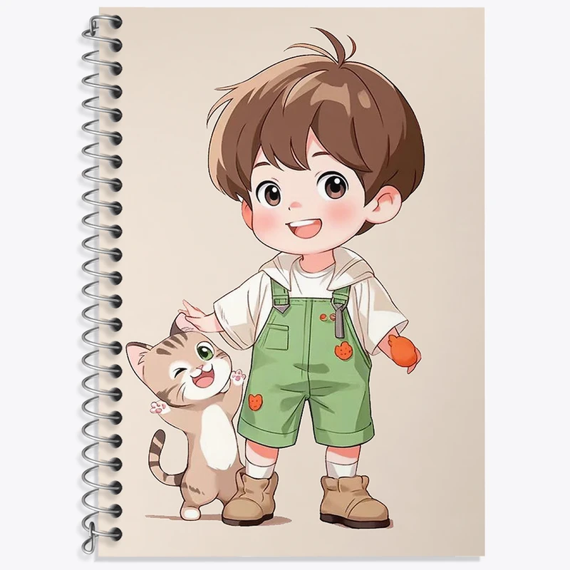 دفتر زبان دوخط 50 برگ خندالو طرح پسر و گربه بامزه کد F3119