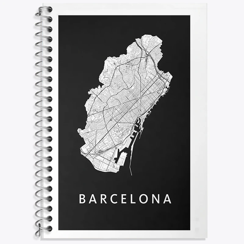 دفتر زبان 50 برگ خندالو مدل دو خط طرح نقشه بارسلونا کد F11956