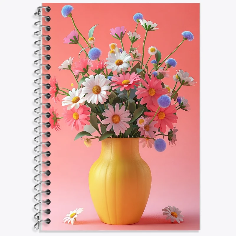 دفتر زبان 50 برگ خندالو مدل سه خط طرح گلدان گل کد F11184