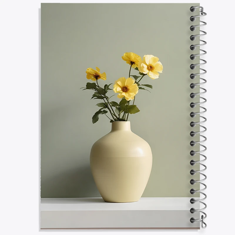 دفتر مشق 100 برگ خندالو طرح گلدان گل زرد کد F11189