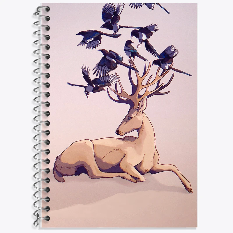 دفتر زبان 50 برگ خندالو مدل دو خط طرح گوزن و پرنده کد F14125