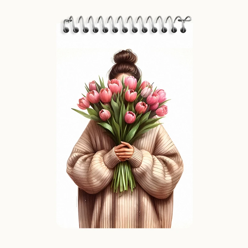 دفتر یادداشت 50 برگ خندالو طرح دختر و دسته گل کد F12633