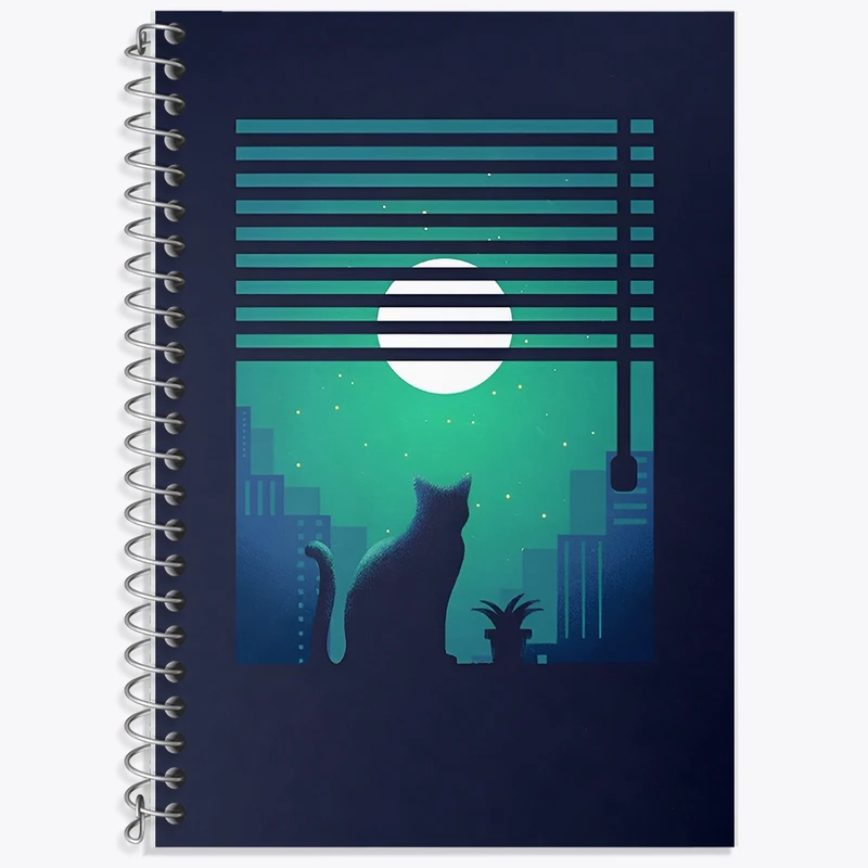 دفتر زبان 50 برگ خندالو مدل سه خط طرح گربه و شب کد F8911