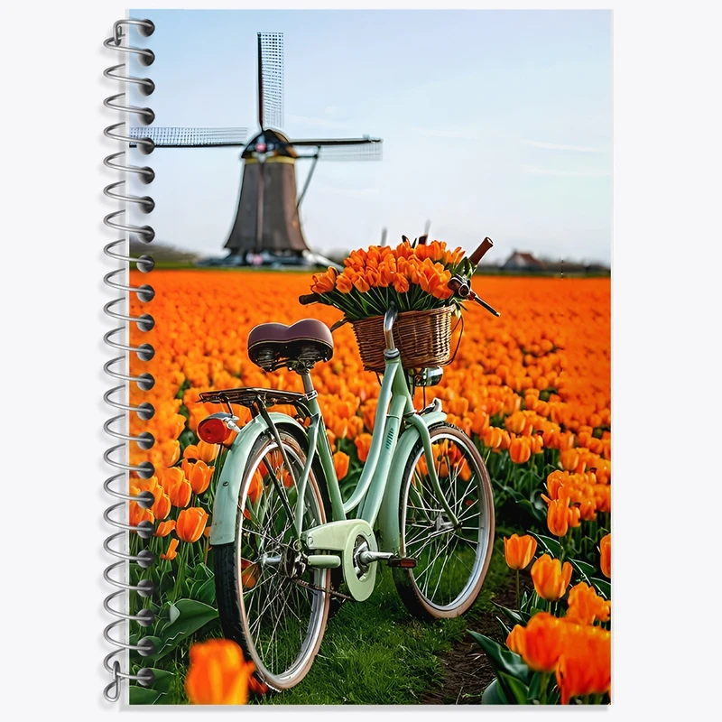 دفتر زبان 50 برگ خندالو مدل سه خط طرح دوچرخه و مزرعه گل کد F11518