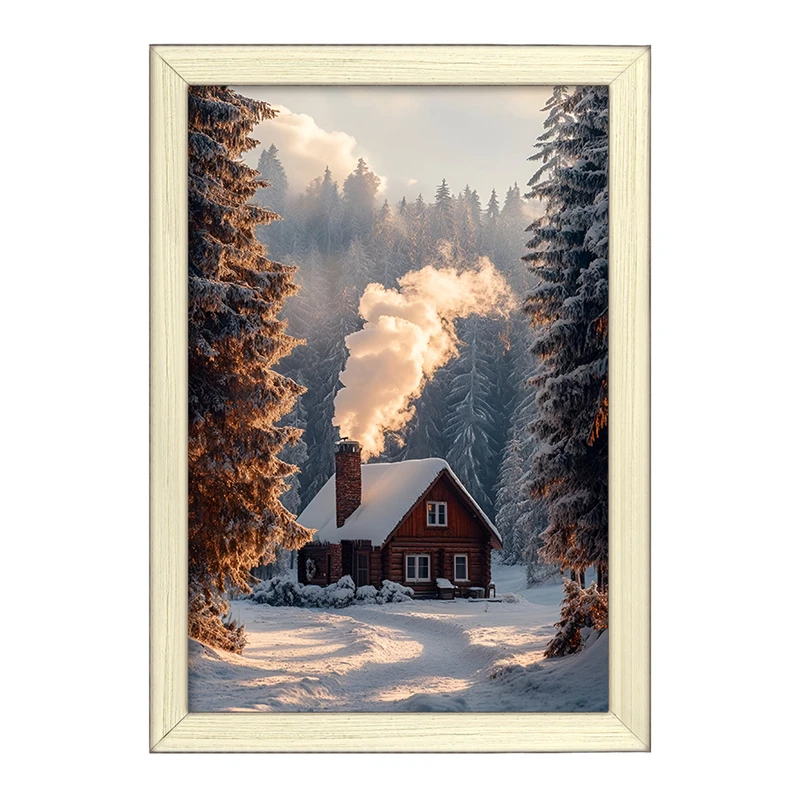 تابلو خندالو طرح کلبه ی جنگلی برفی  کد F8278