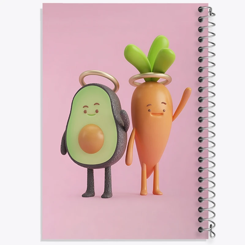 دفتر شطرنجی 50 برگ خندالو طرح هویج و آووکادو بامزه کد F3361