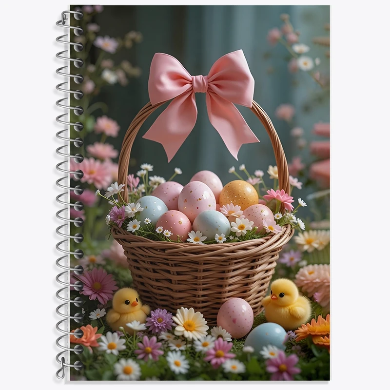 دفتر زبان 50 برگ خندالو مدل سه خط طرح سبد تخم مرغ رنگی کد F12587