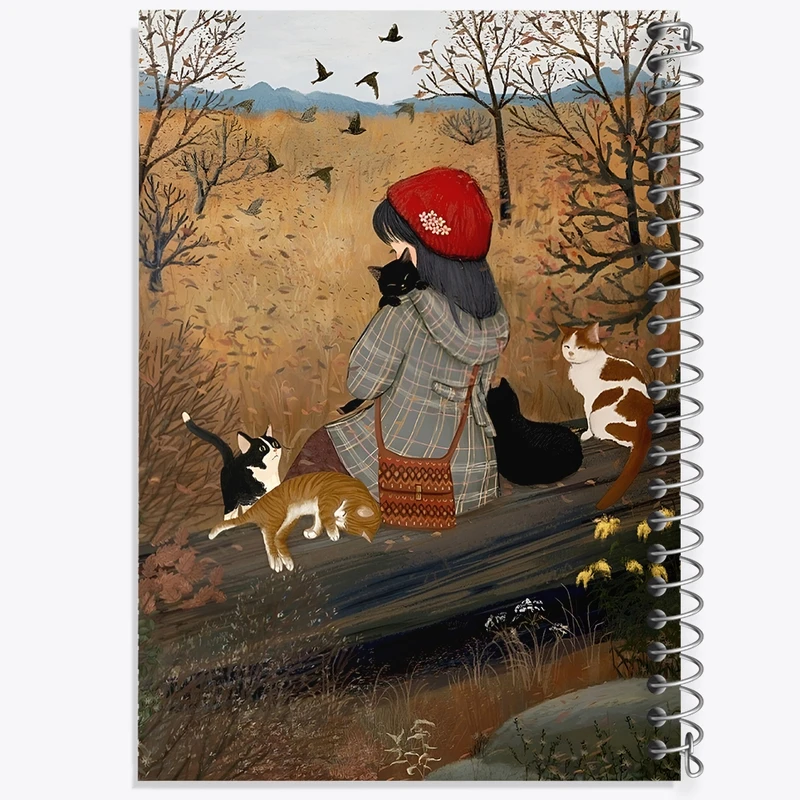 دفتر شطرنجی 50 برگ خندالو طرح دختر عشق گربه کد N6299