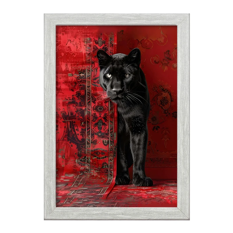 تابلو خندالو طرح ببر سیاه و نقش فرش کد F5056