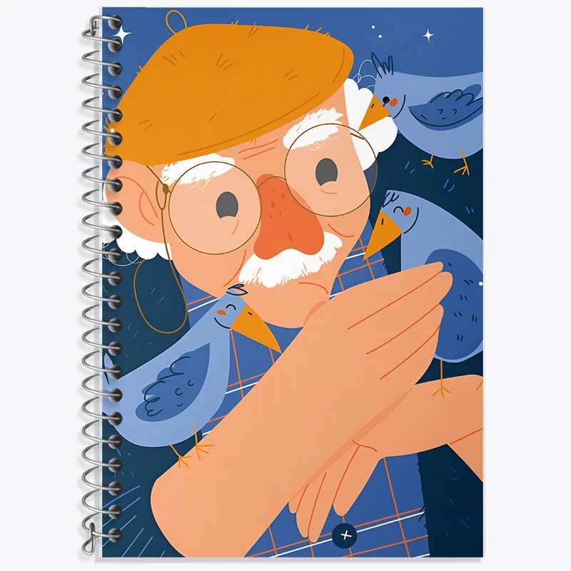 دفتر زبان 50 برگ خندالو مدل دو خط طرح پیرمرد و پرنده ها کد F11094