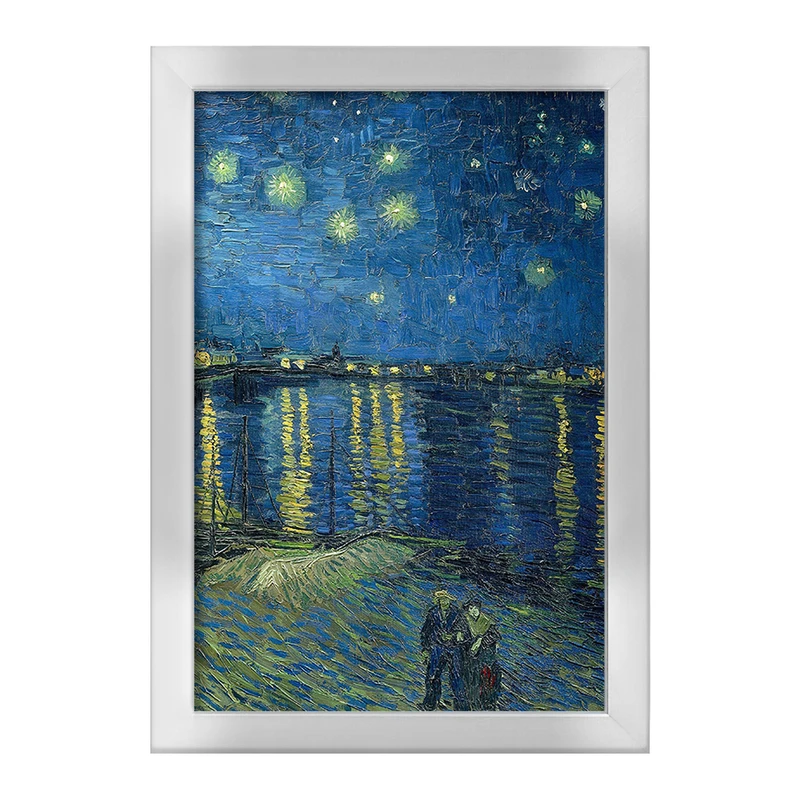 تابلو خندالو طرح نقاشی شب پر ستاره بر فراز رُن اثر ونسان ونگوگ کد 25474