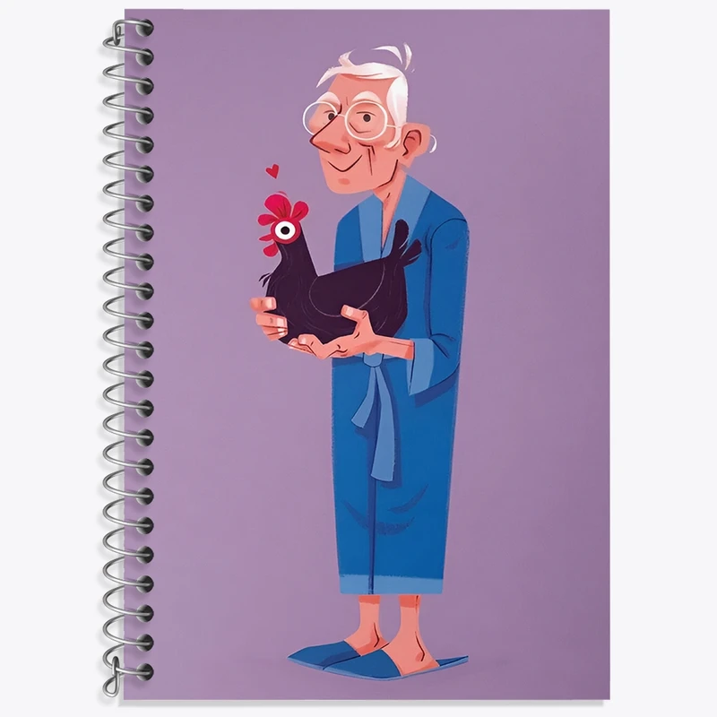 دفتر زبان 50 برگ خندالو مدل سه خط طرح پدر بزرگ و مرغ کد N6283