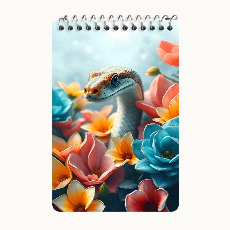 دفتر یادداشت 50 برگ خندالو طرح مار و گل های رنگی کد F11669