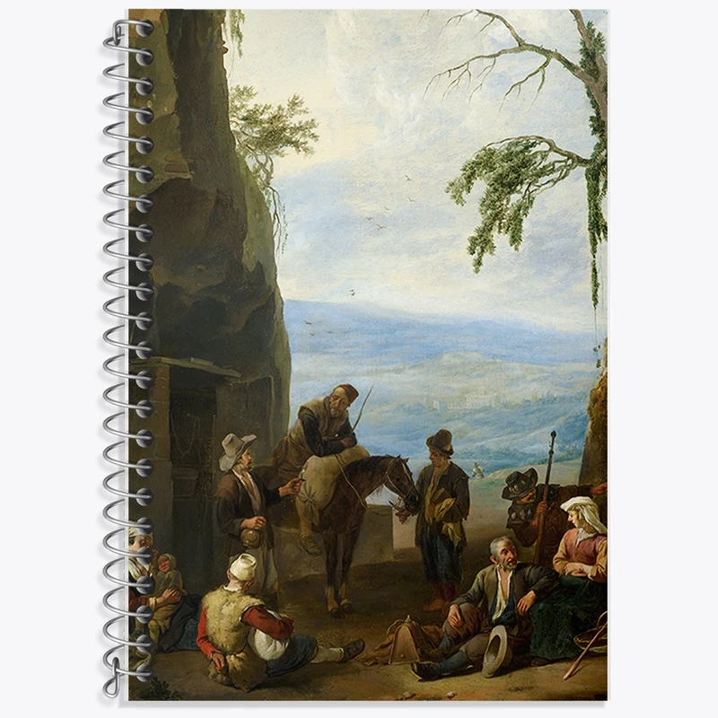 دفتر زبان 50 برگ خندالو مدل سه خط طرح نقاشی دهقانان در حال استراحت اثر یوهانس لینگلباخ کد F12402