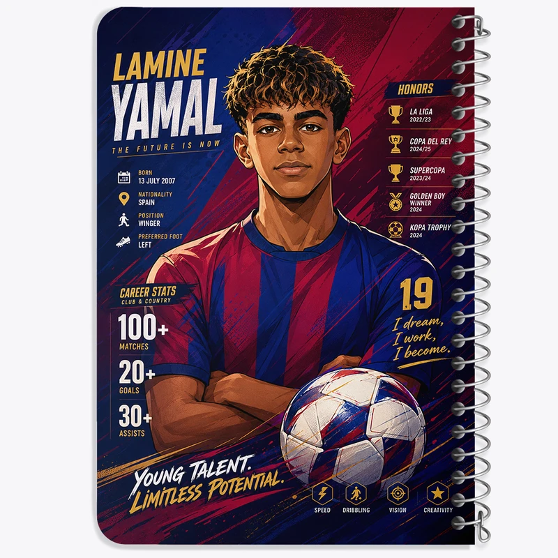 دفتر یادداشت 50 برگ خندالو طرح لامین یامال (Lamine Yamal) کد F14661