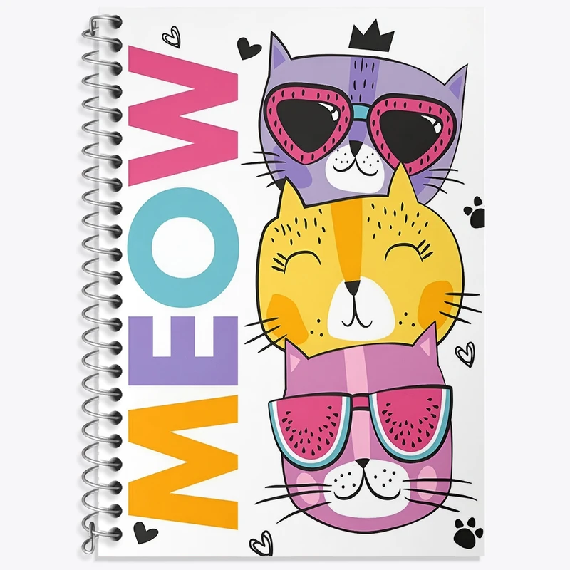 دفتر زبان 50 برگ خندالو مدل سه خط طرح گربه های بامزه کد N6935