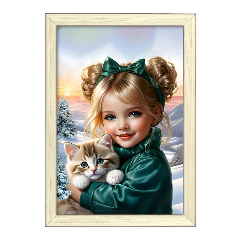تابلو خندالو طرح دختر و گربه کیوت کد F6764