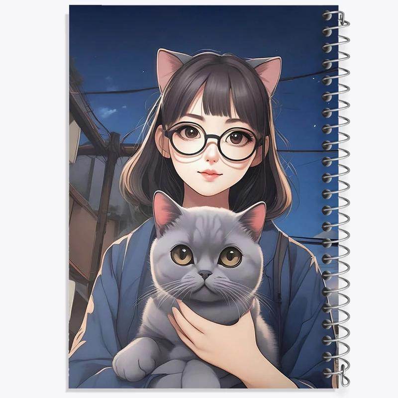 دفتر مشق 100 برگ خندالو طرح دختر و گربه کد F2982